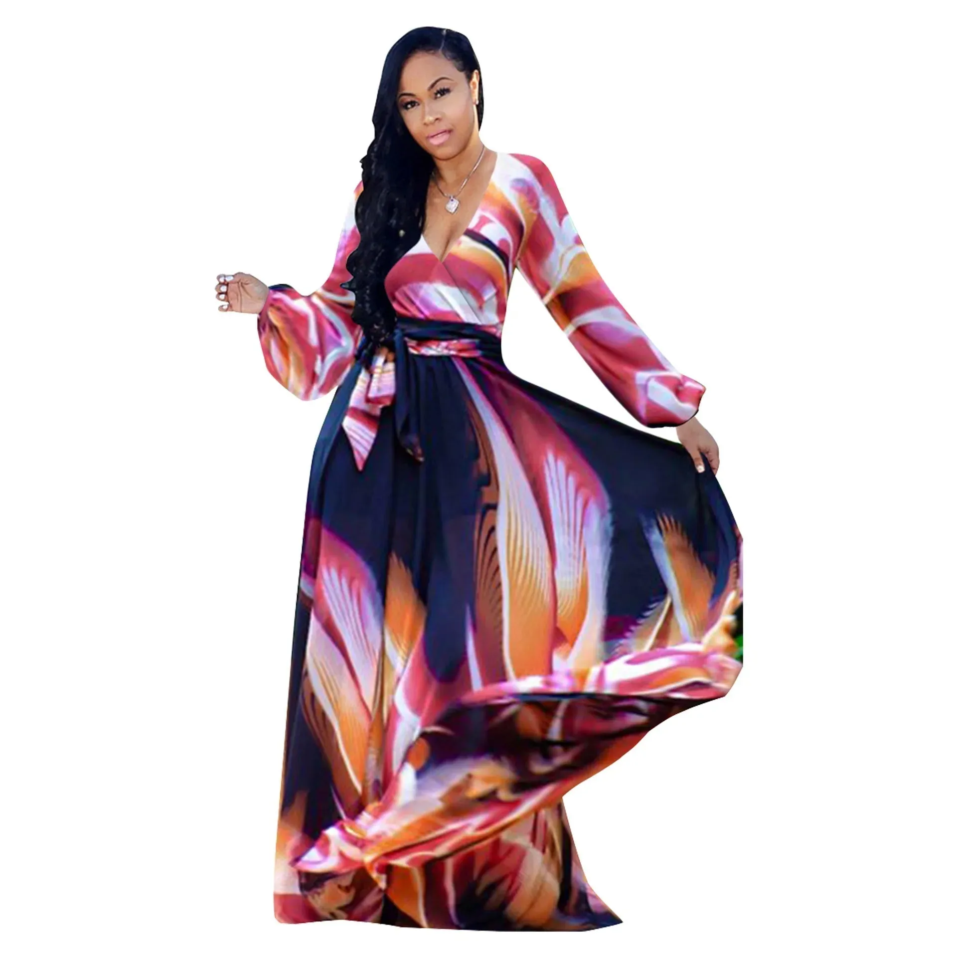 Women's Chiffon Loose 5XL Fashion Designer Long Dresses (Plus Size)