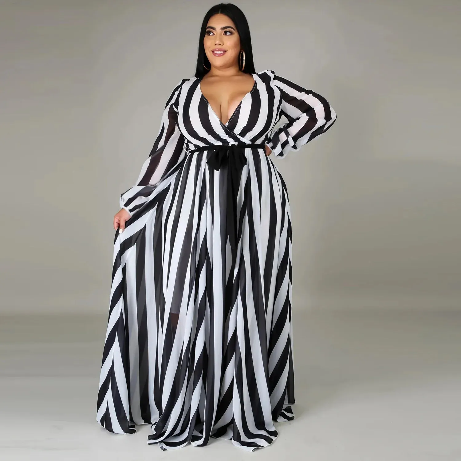 Women's Chiffon Loose 5XL Fashion Designer Long Dresses (Plus Size)