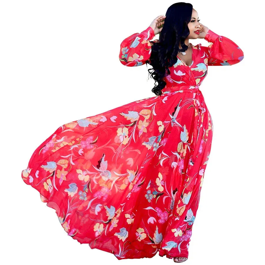 Women's Chiffon Loose 5XL Fashion Designer Long Dresses (Plus Size)