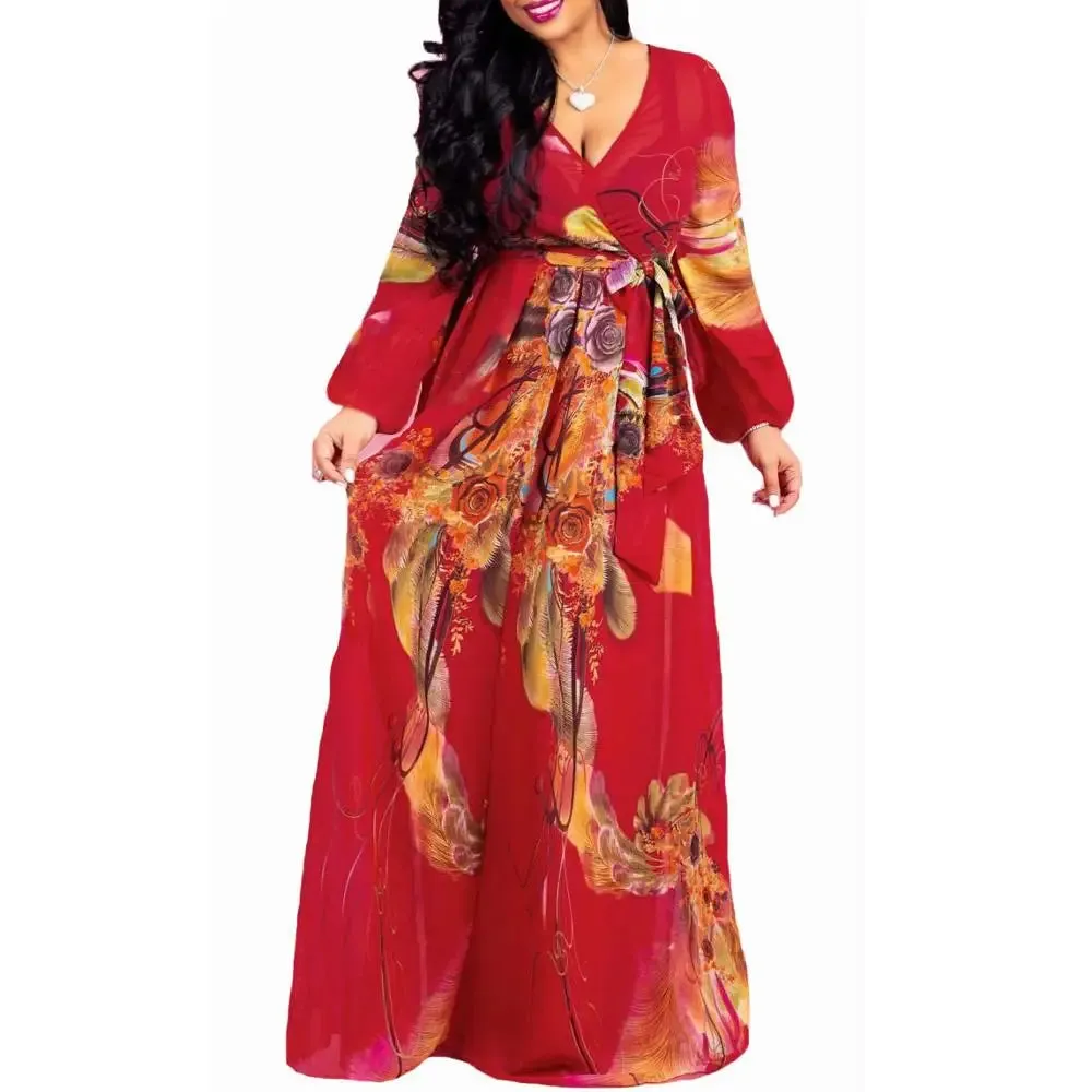 Women's Chiffon Loose 5XL Fashion Designer Long Dresses (Plus Size)