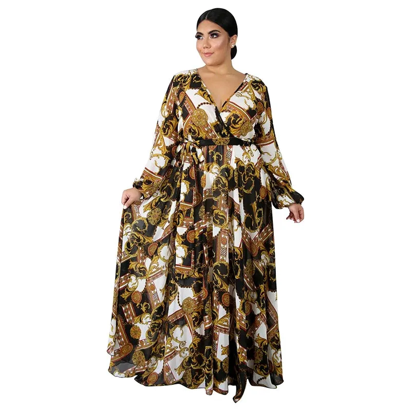 Women's Chiffon Loose 5XL Fashion Designer Long Dresses (Plus Size)