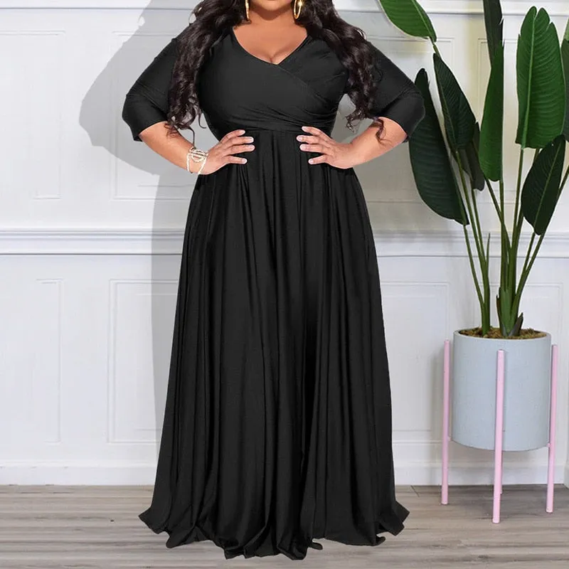 Women's Chiffon Overlay L-7XL Fashion Designer Maxi Long Dresses (Plus Size)