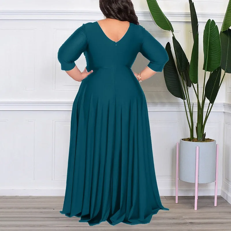 Women's Chiffon Overlay L-7XL Fashion Designer Maxi Long Dresses (Plus Size)