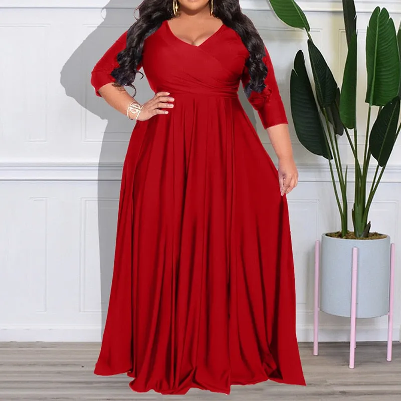 Women's Chiffon Overlay L-7XL Fashion Designer Maxi Long Dresses (Plus Size)