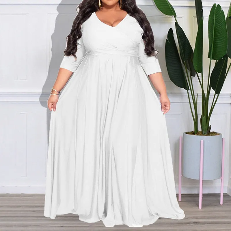 Women's Chiffon Overlay L-7XL Fashion Designer Maxi Long Dresses (Plus Size)