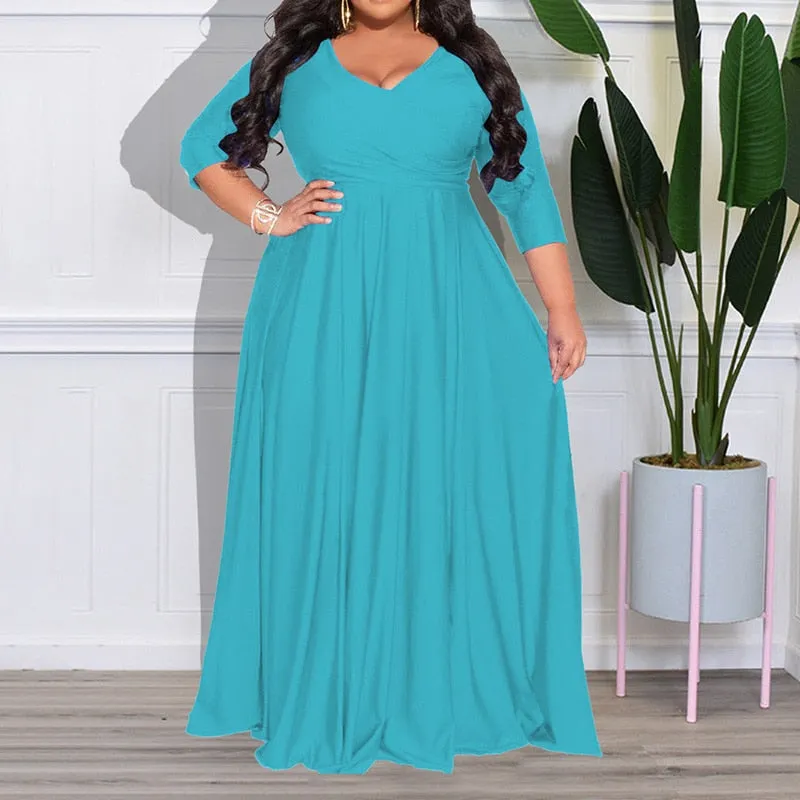 Women's Chiffon Overlay L-7XL Fashion Designer Maxi Long Dresses (Plus Size)
