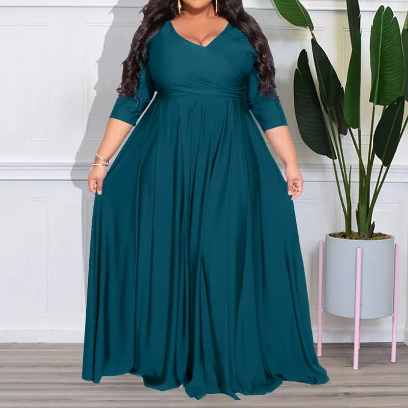 Women's Chiffon Overlay L-7XL Fashion Designer Maxi Long Dresses (Plus Size)