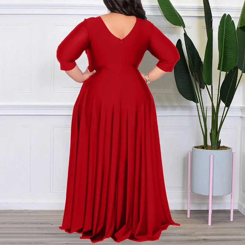 Women's Chiffon Overlay L-7XL Fashion Designer Maxi Long Dresses (Plus Size)