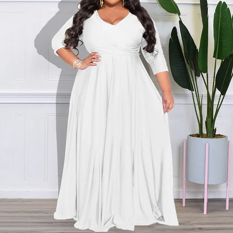 Women's Chiffon Overlay L-7XL Fashion Designer Maxi Long Dresses (Plus Size)