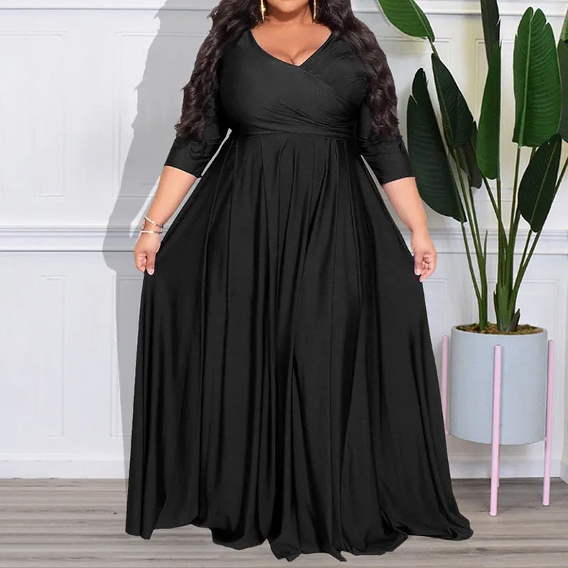Women's Chiffon Overlay L-7XL Fashion Designer Maxi Long Dresses (Plus Size)
