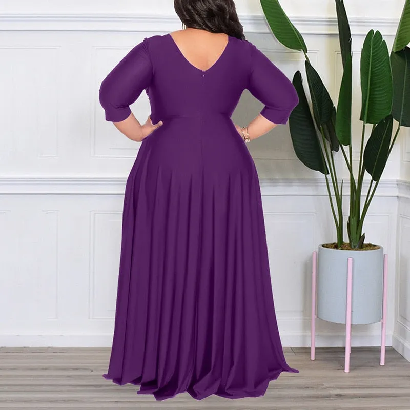 Women's Chiffon Overlay L-7XL Fashion Designer Maxi Long Dresses (Plus Size)