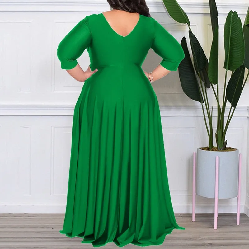 Women's Chiffon Overlay L-7XL Fashion Designer Maxi Long Dresses (Plus Size)