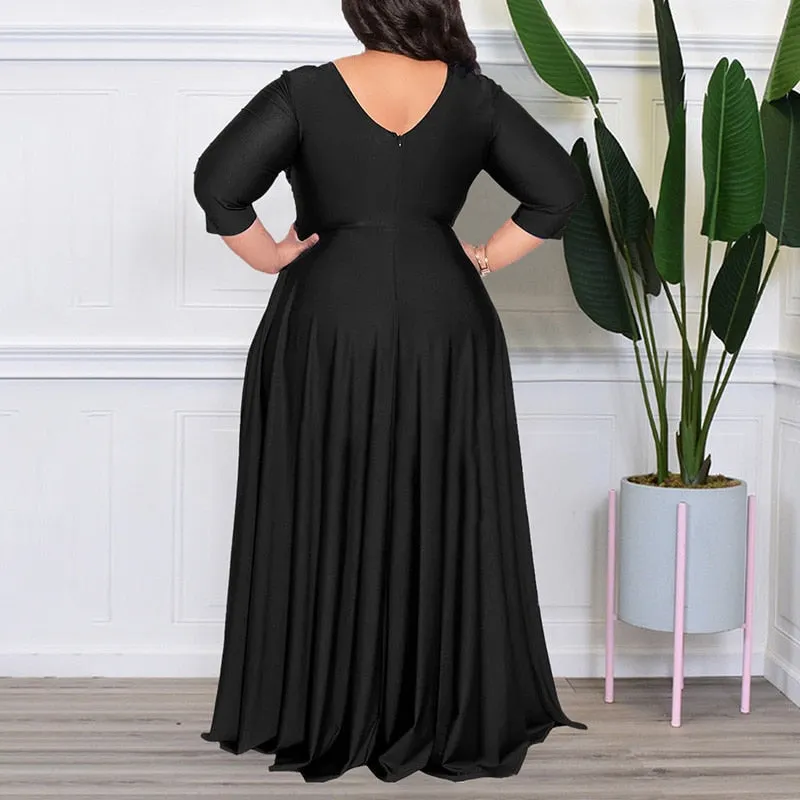 Women's Chiffon Overlay L-7XL Fashion Designer Maxi Long Dresses (Plus Size)