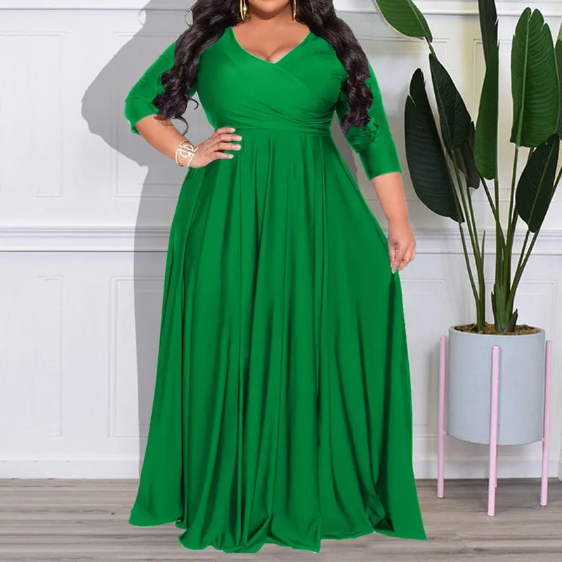 Women's Chiffon Overlay L-7XL Fashion Designer Maxi Long Dresses (Plus Size)