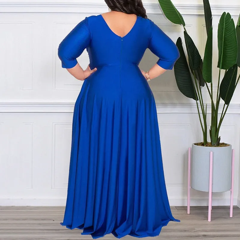 Women's Chiffon Overlay L-7XL Fashion Designer Maxi Long Dresses (Plus Size)