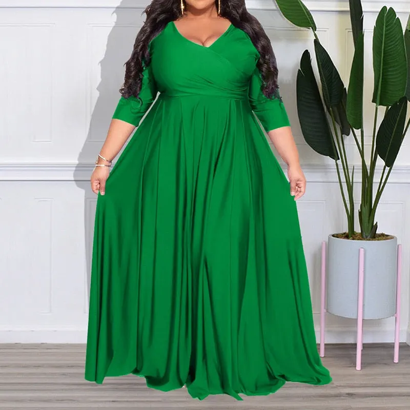 Women's Chiffon Overlay L-7XL Fashion Designer Maxi Long Dresses (Plus Size)