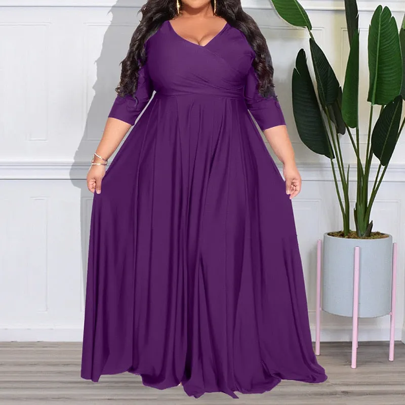 Women's Chiffon Overlay L-7XL Fashion Designer Maxi Long Dresses (Plus Size)