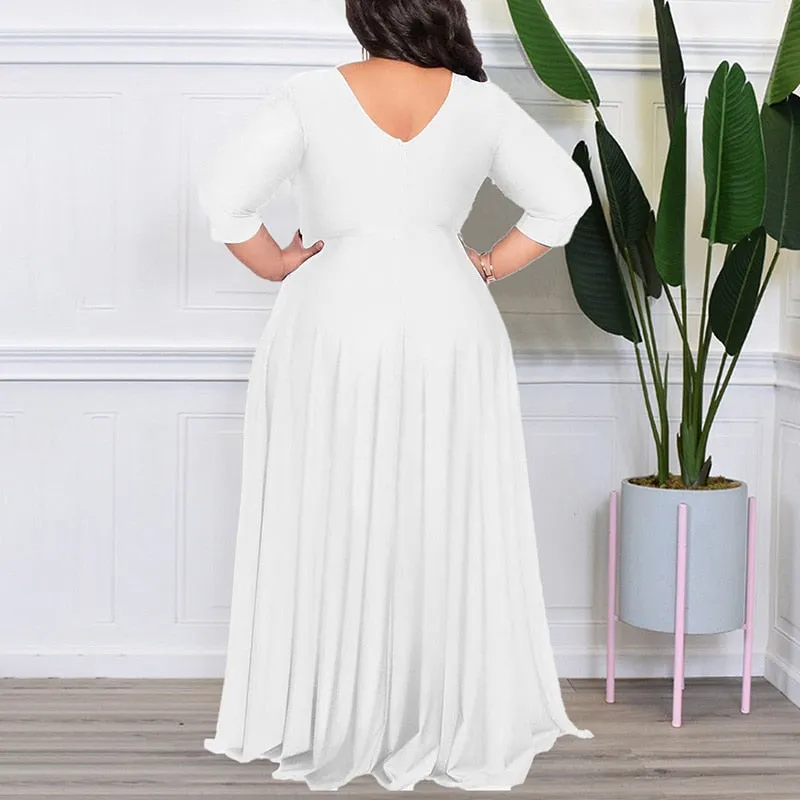 Women's Chiffon Overlay L-7XL Fashion Designer Maxi Long Dresses (Plus Size)
