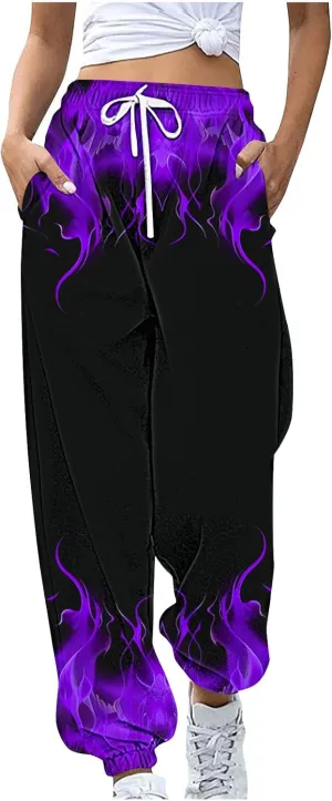Women's Cool Fire Printed Joggers Pants 3D Novelty Casual Sweatpants 2024 Fall Cinch Bottom Athletic Lounge Trousers