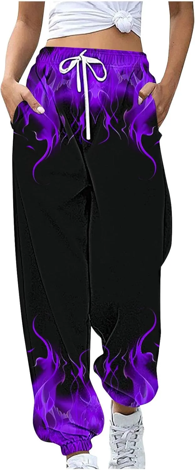 Women's Cool Fire Printed Joggers Pants 3D Novelty Casual Sweatpants 2024 Fall Cinch Bottom Athletic Lounge Trousers