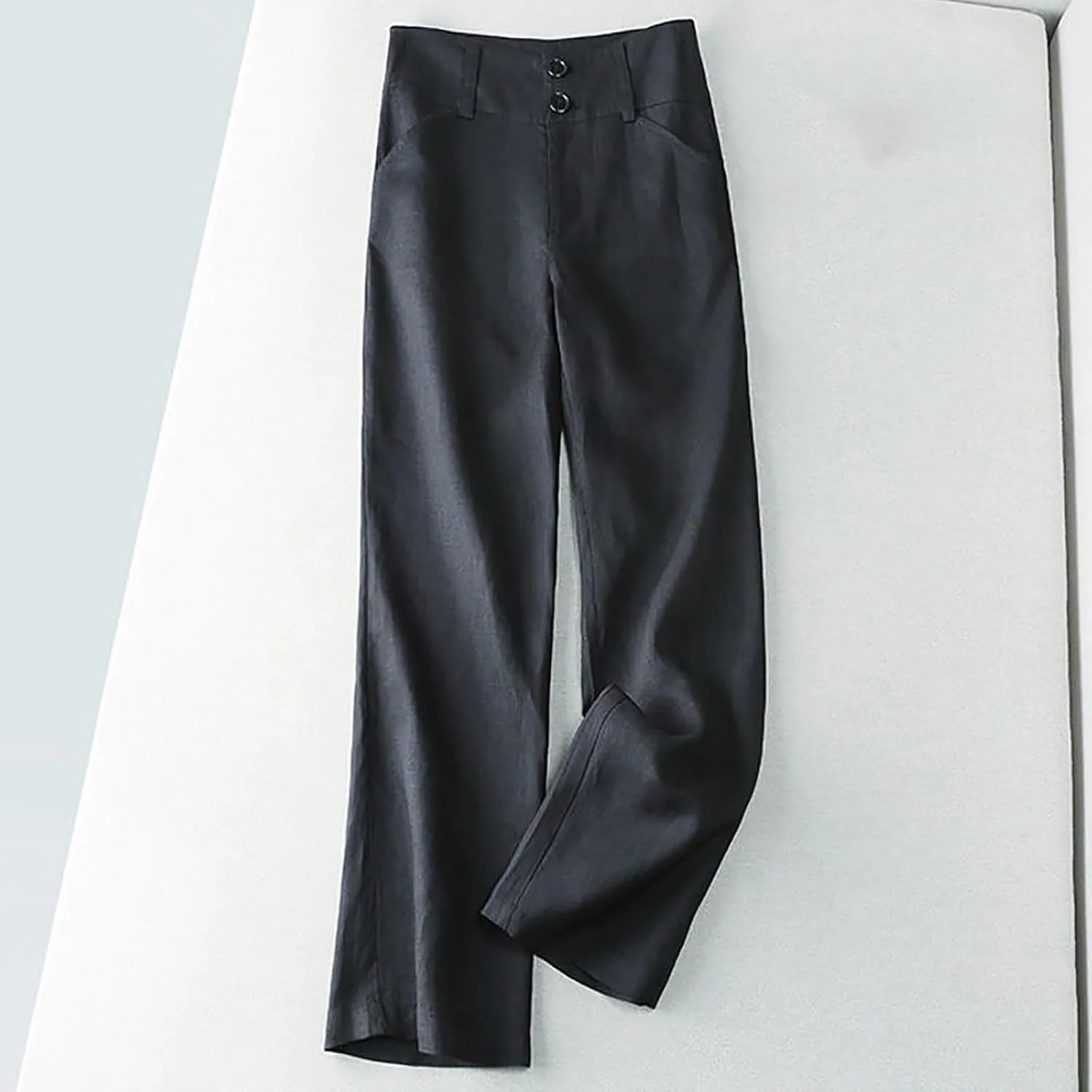 Women's Cotton Linen Pants Casual Straight Wide Leg Trousers Comfy Lounge Slacks with Pockets Beach Vacation Clothes