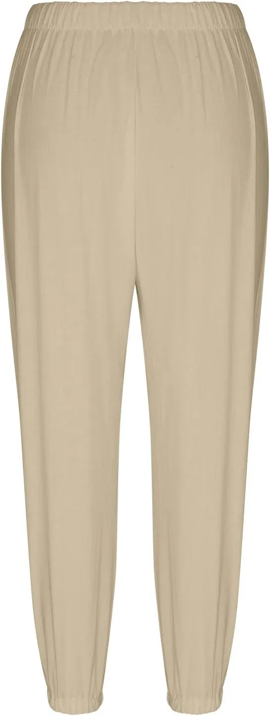 Womens Cotton Linen Pants Drawstring Jogger Pant Summer Loose Beach Trousers with Pockets Vacation Travel Clothes