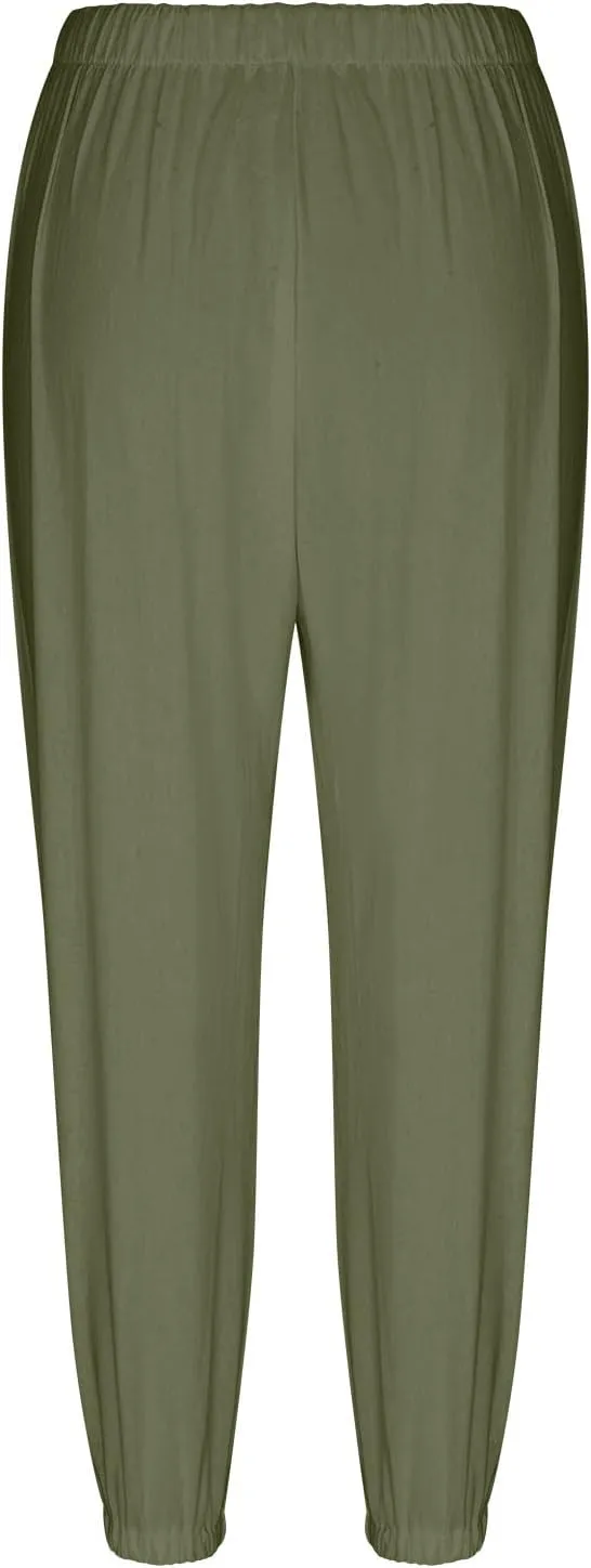 Womens Cotton Linen Pants Drawstring Jogger Pant Summer Loose Beach Trousers with Pockets Vacation Travel Clothes