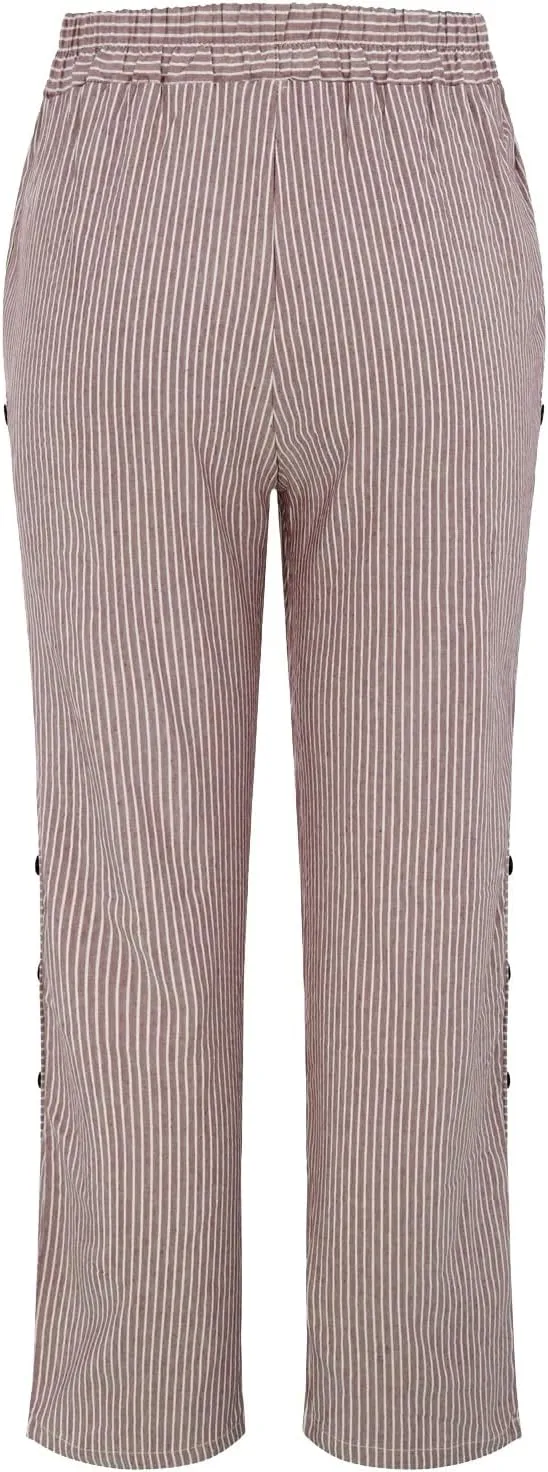 Women's Cotton Linen Pants Womens Casual Loose Elastic Waist Cotton Trouser Cropped Wide Leg Pants with Pockets