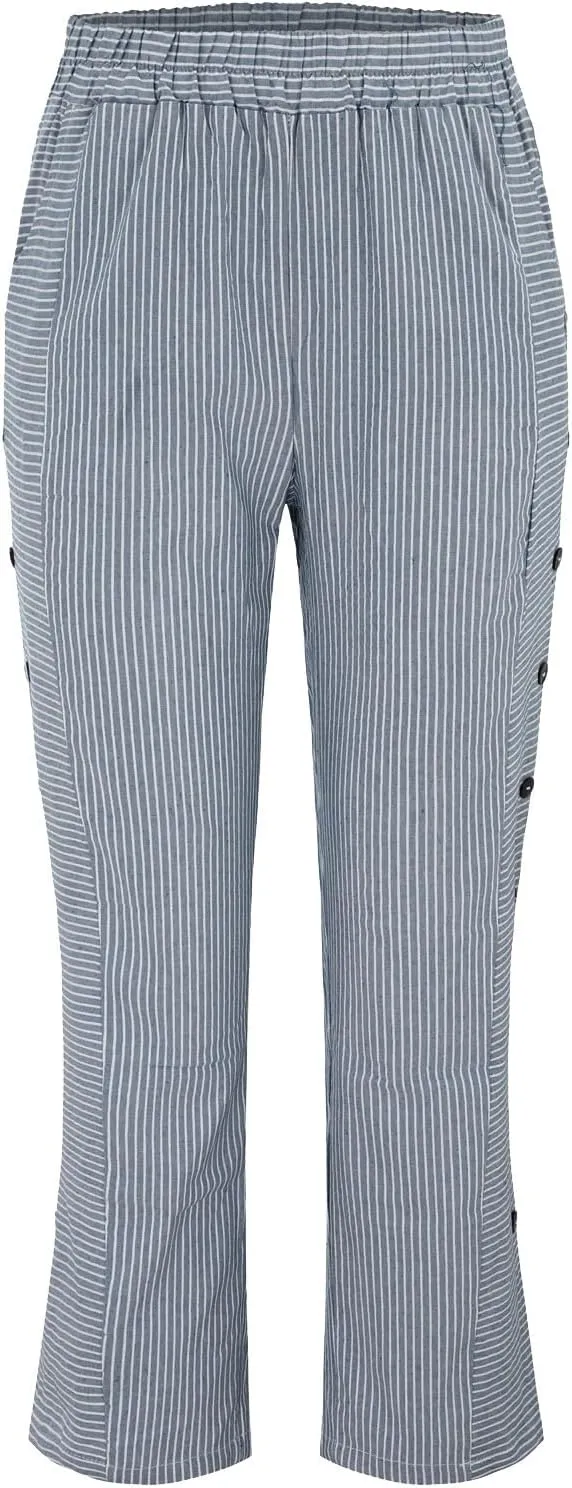 Women's Cotton Linen Pants Womens Casual Loose Elastic Waist Cotton Trouser Cropped Wide Leg Pants with Pockets