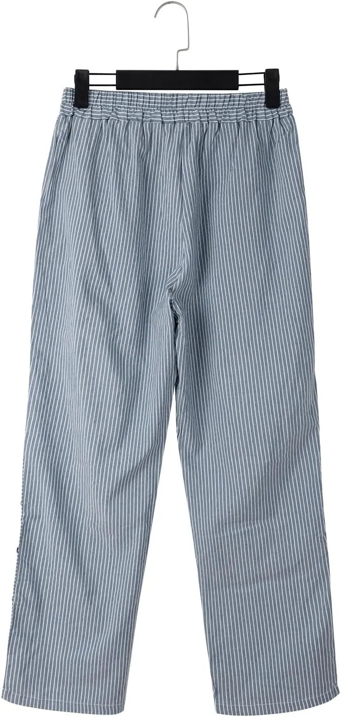 Women's Cotton Linen Pants Womens Casual Loose Elastic Waist Cotton Trouser Cropped Wide Leg Pants with Pockets