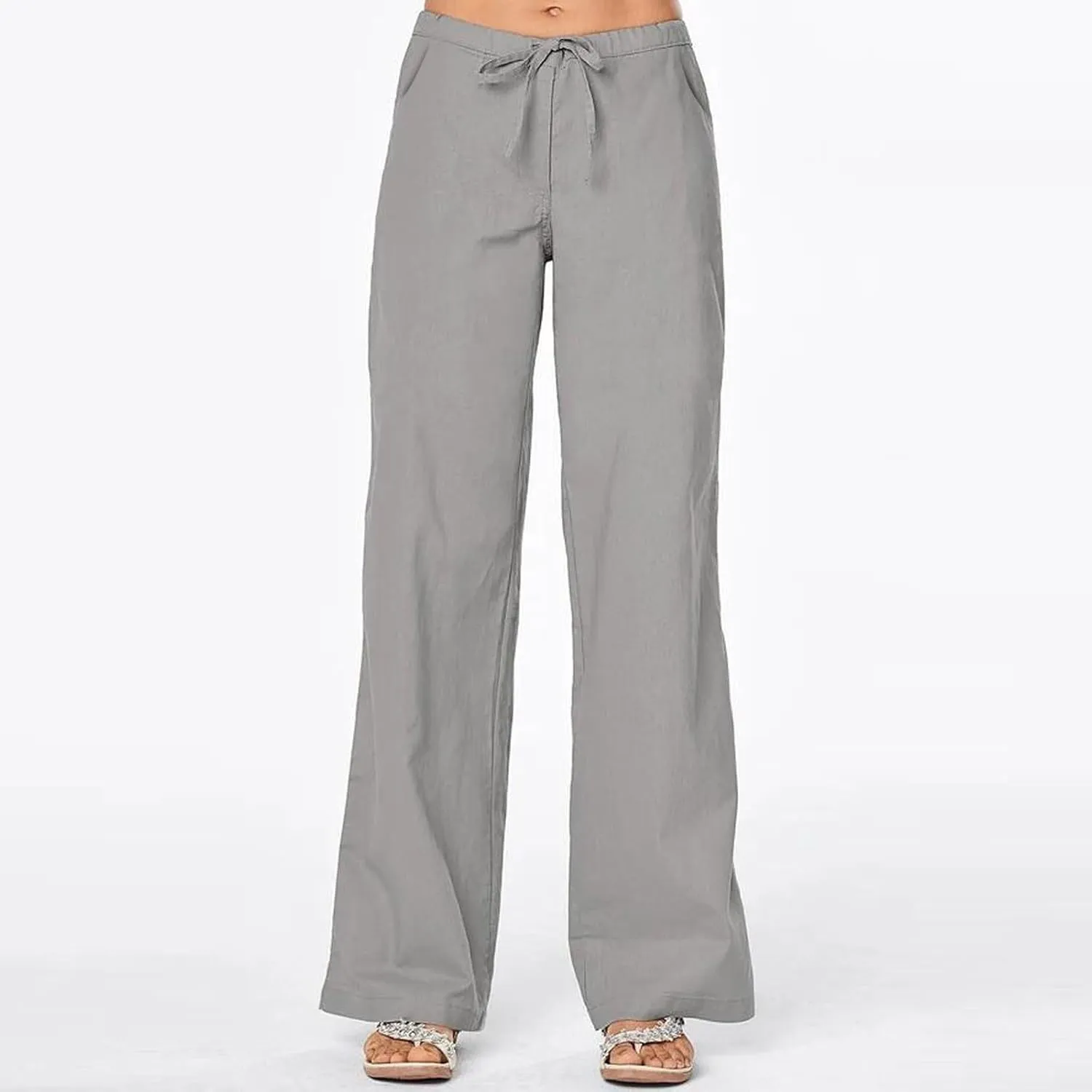Women's Cotton Linen Pants,Summer Wide Leg Casual Loose Elastic High Waist Palazzo Trousers
