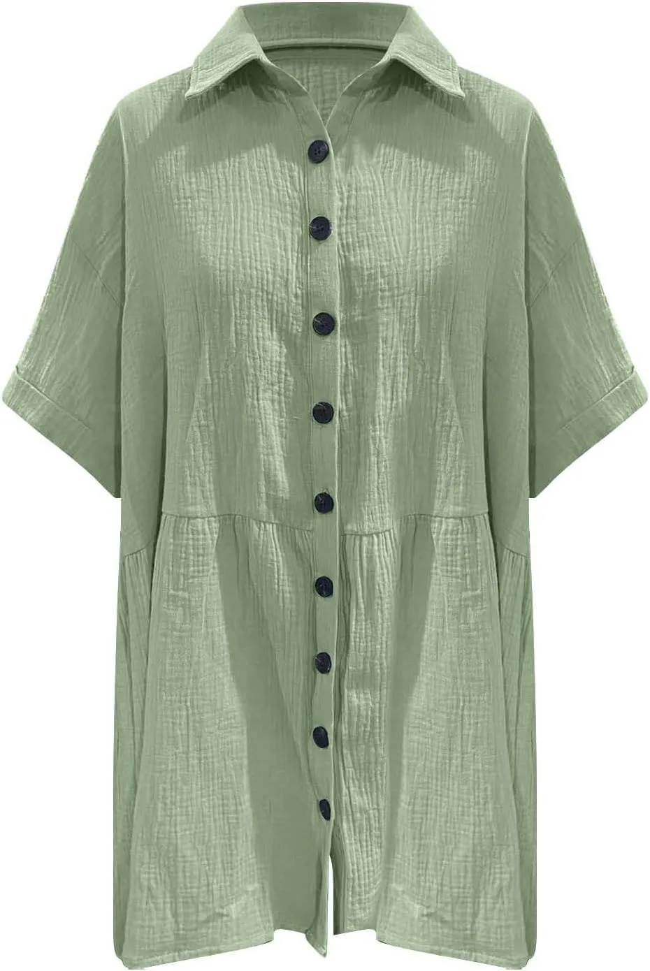 Womens Cotton Linen Short Sleeve Sundress Button Down Mini Shirt Dress 2025 Casual Babydoll Tunic Loose Beach Dresses