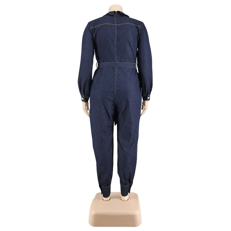 Women's Denim Jumpsuit 5XL Fashion Designer Overall Rompers (Plus Size)