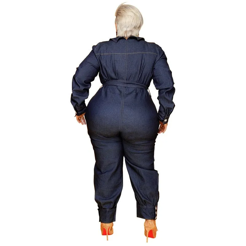 Women's Denim Jumpsuit 5XL Fashion Designer Overall Rompers (Plus Size)