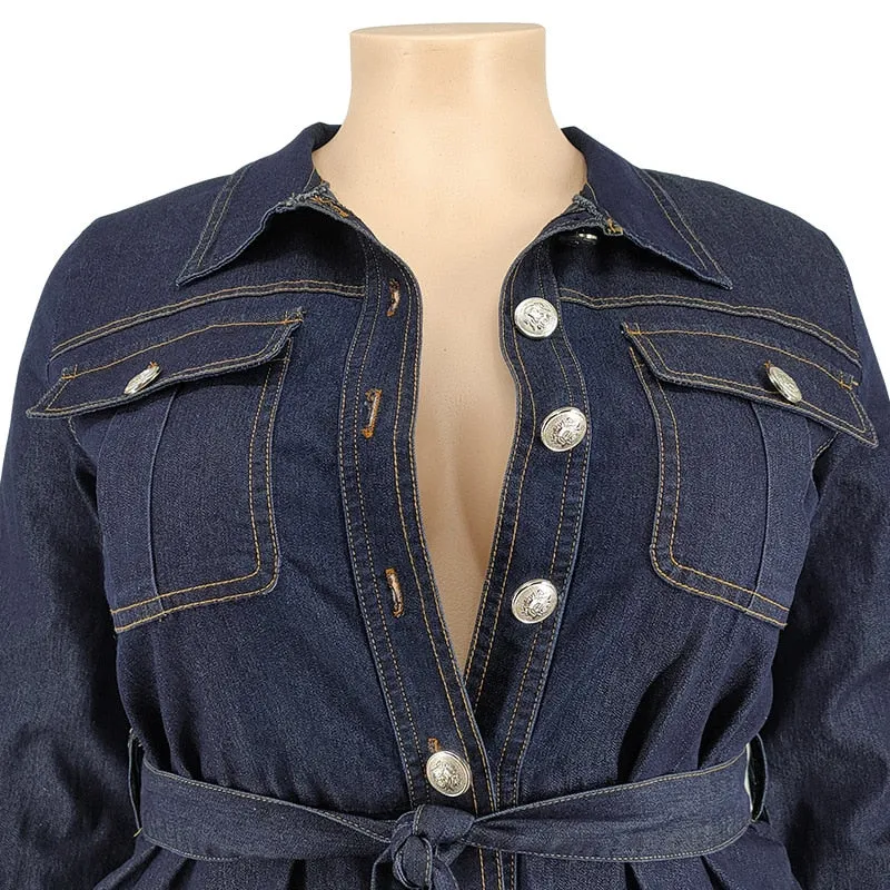 Women's Denim Jumpsuit 5XL Fashion Designer Overall Rompers (Plus Size)