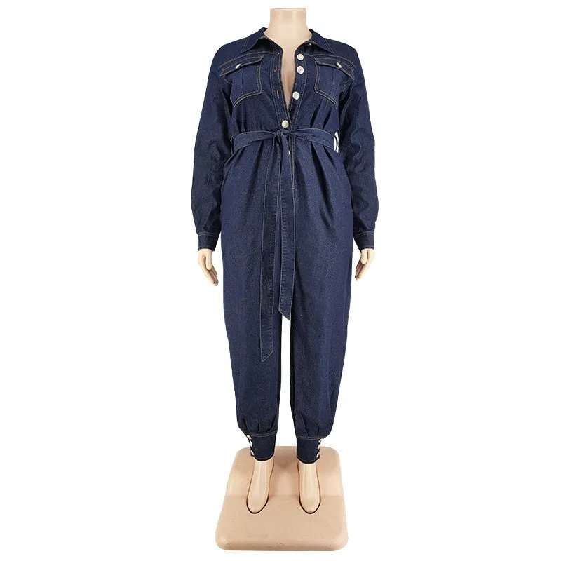 Women's Denim Jumpsuit 5XL Fashion Designer Overall Rompers (Plus Size)