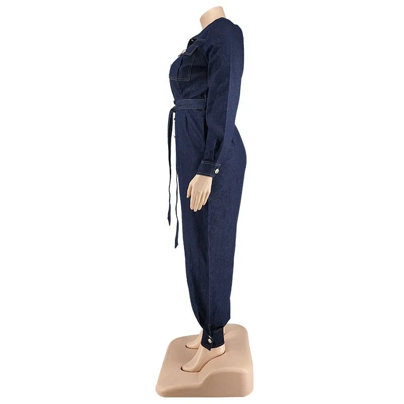 Women's Denim Jumpsuit 5XL Fashion Designer Overall Rompers (Plus Size)