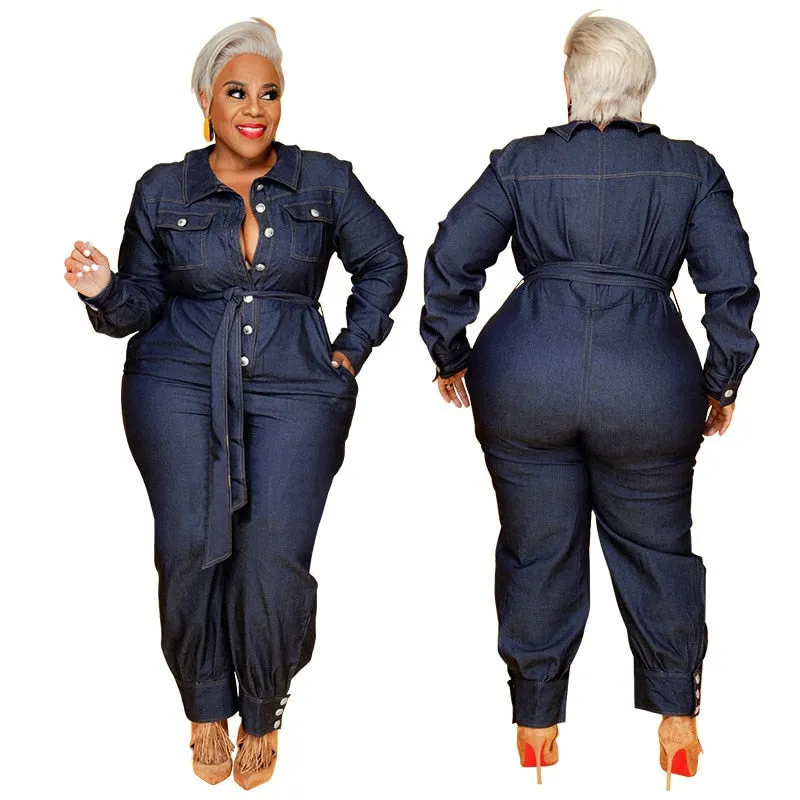 Women's Denim Jumpsuit 5XL Fashion Designer Overall Rompers (Plus Size)
