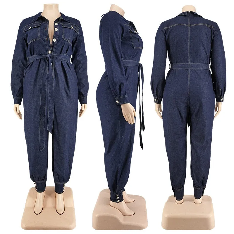Women's Denim Jumpsuit 5XL Fashion Designer Overall Rompers (Plus Size)