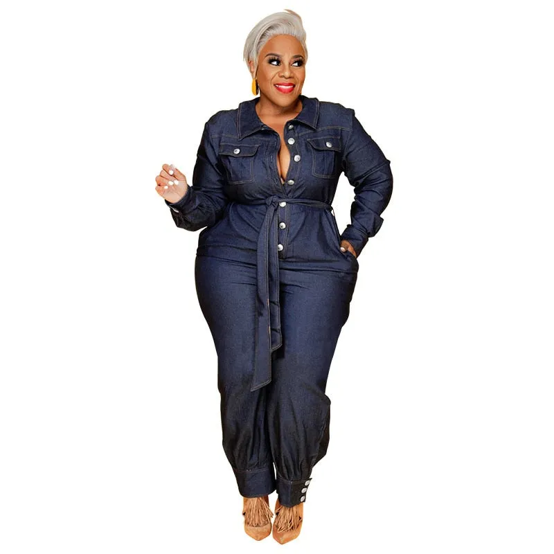 Women's Denim Jumpsuit 5XL Fashion Designer Overall Rompers (Plus Size)