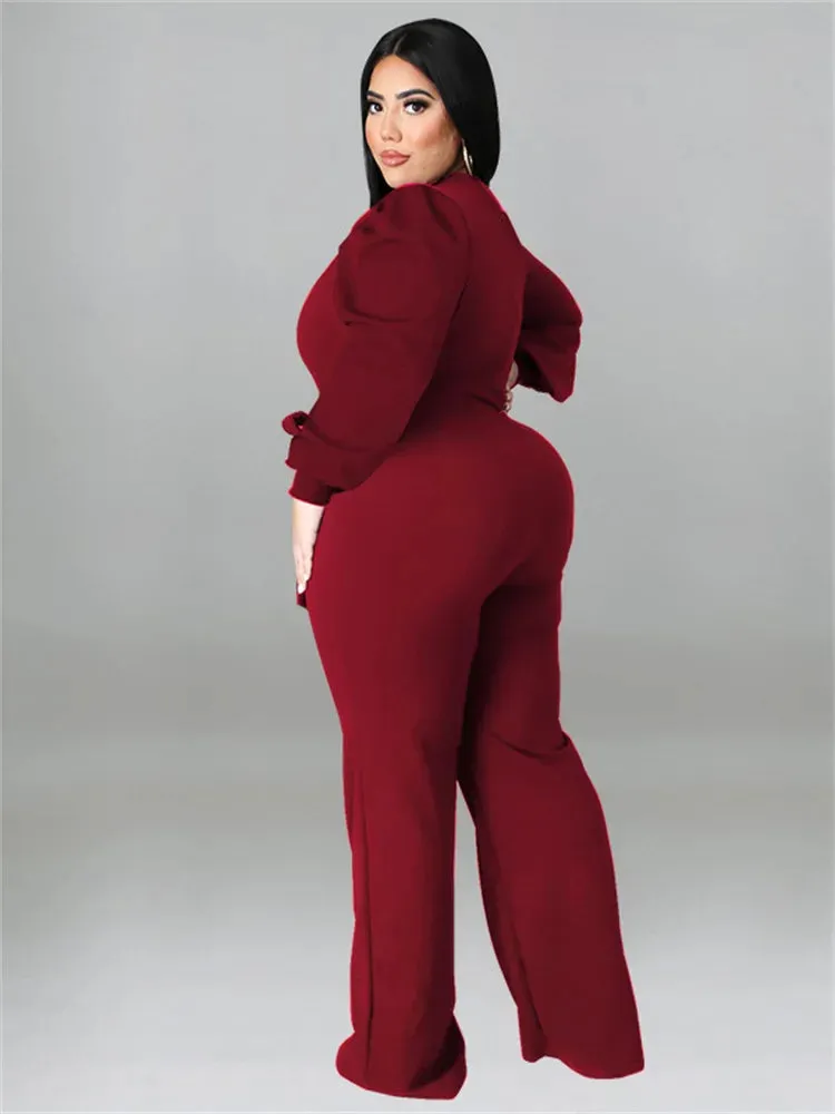 Women's Designer Fashion 5XL Puffed Sleeved Rompers Jumpsuits (Plus Size)