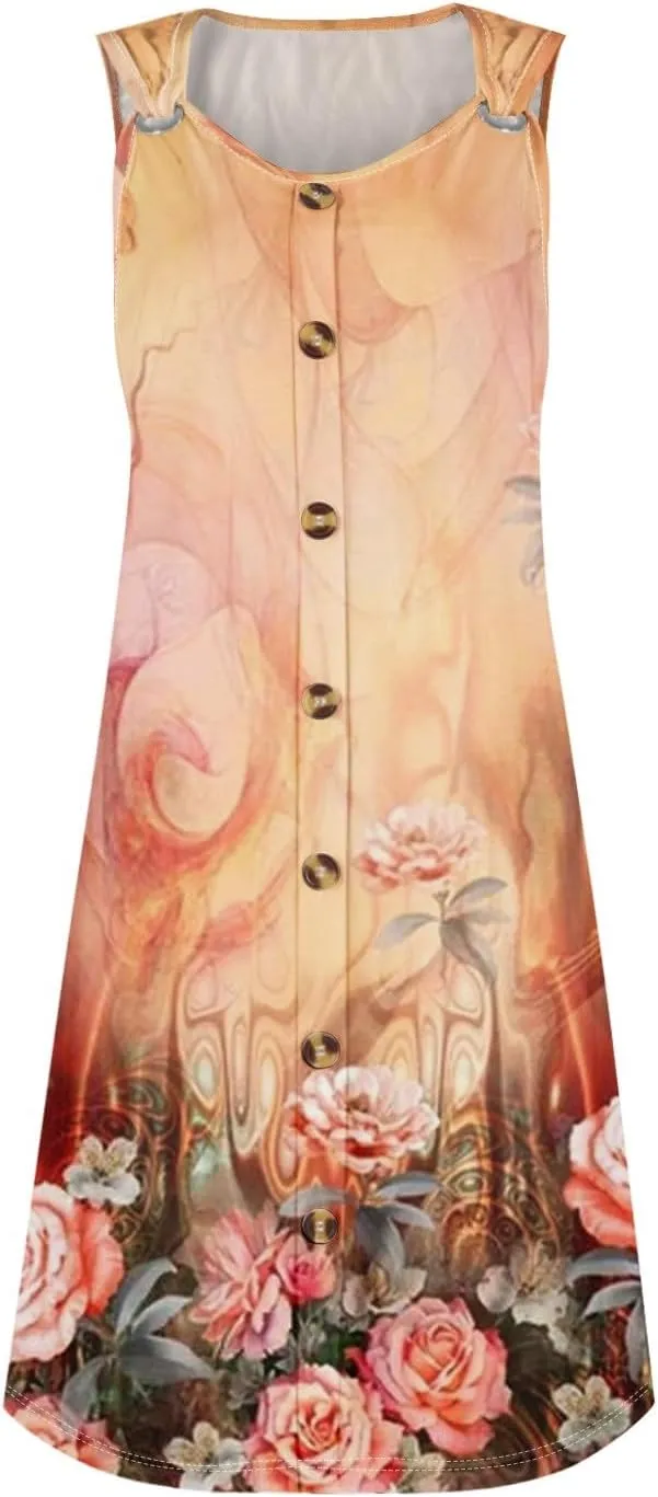 Womens Dresses Casual Plus Size Summer Clothes V Neck Sleeveless Sundress Mini Dress Button Down Tank Dress