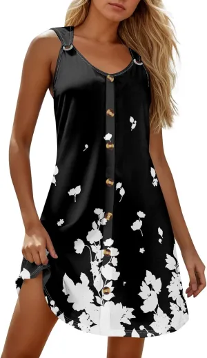 Womens Dresses Casual Plus Size Summer Clothes V Neck Sleeveless Sundress Mini Dress Button Down Tank Dress