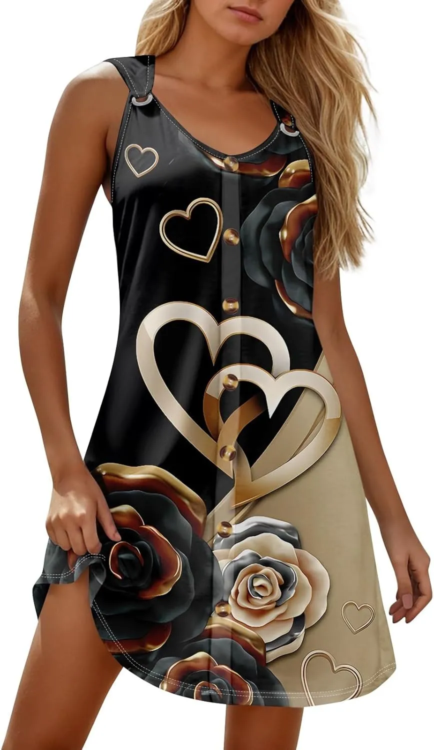 Womens Dresses Casual Plus Size V Neck Sleeveless Sundress Tank Dress Mini Dress Button Down Summer Clothes