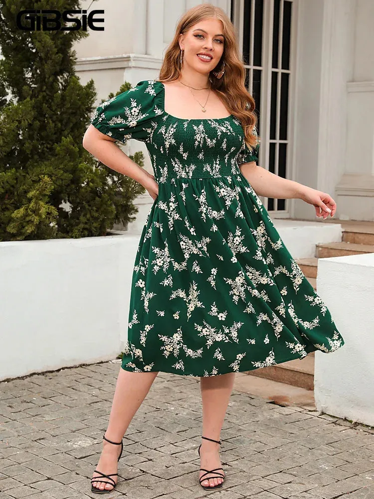 Women's Elastic Breast Fashion Designer 4XL Floral Midi Dresses (Plus Size)