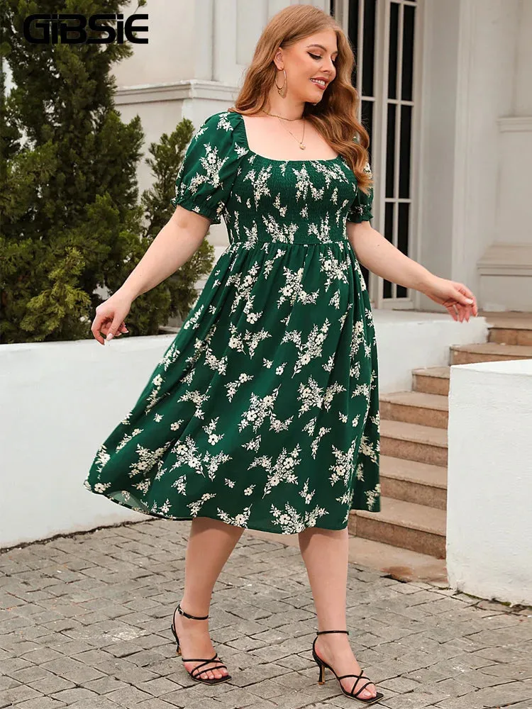Women's Elastic Breast Fashion Designer 4XL Floral Midi Dresses (Plus Size)