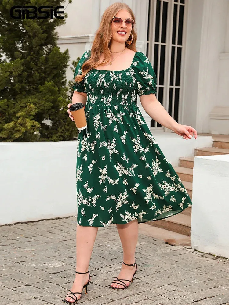 Women's Elastic Breast Fashion Designer 4XL Floral Midi Dresses (Plus Size)