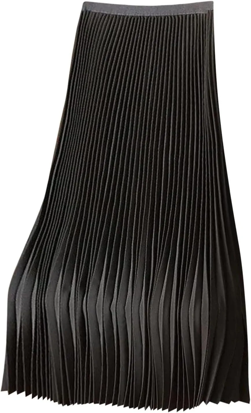 Womens Elastic Waist Flowy Pleated Maxi Skirt Swing Flowy Plus Size Skirts Comfy Elegant Dressy Causal A-Line Dress