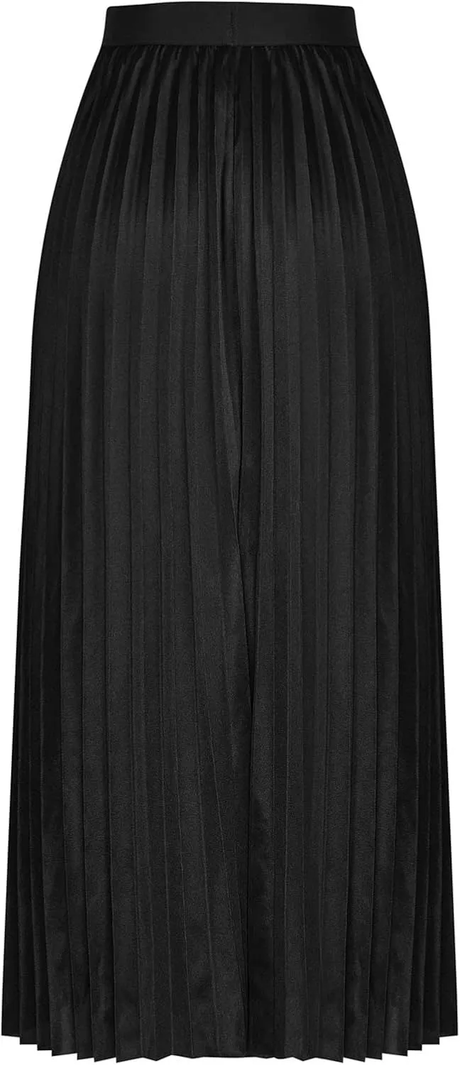 Womens Elastic Waist Flowy Pleated Maxi Skirt Swing Flowy Plus Size Skirts Comfy Elegant Dressy Causal A-Line Dress