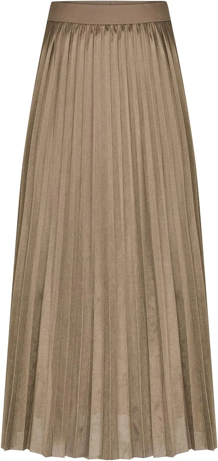 Womens Elastic Waist Flowy Pleated Maxi Skirt Swing Flowy Plus Size Skirts Comfy Elegant Dressy Causal A-Line Dress